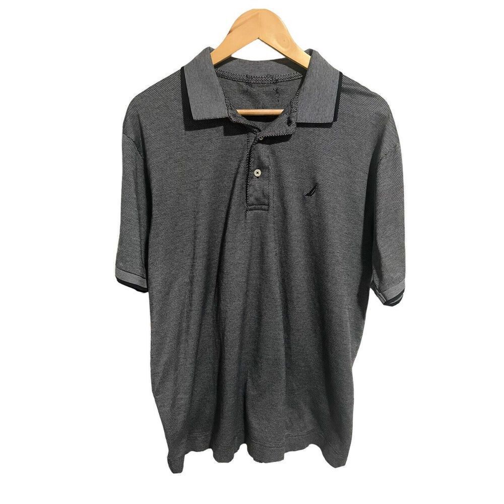 Nautica Mens Gray Blue Short Sleeve Polo Shirt Large